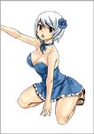  brown_eyes dress fairy_tail flower hair_flower hair_ornament looking_at_viewer mashima_hiro original short_hair silver_hair solo yukino_aguria 