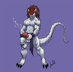  anthro balls clothed clothing cum cum_on_penis cumshot ejaculation erection hair horn julicat loincloth male masturbation orgasm penis scalie smile solo standing topless 
