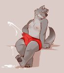  anthro blush bulge canine clothing cum cum_drip cum_through_clothing cumshot dripping ejaculation erection eyes_closed glitter_trap_boy male mammal masturbation nipples orgasm penis sitting solo wolf 