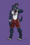  anthro canine clothed clothing fur hair julicat male mammal simple_background solo standing topless 