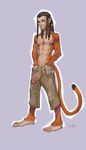  abs anthro clothed clothing dreadlocks erection facial_hair goatee humanoid_penis julicat looking_at_viewer male mammal monkey penis primate smile solo standing thick_penis topless uncut unzipped 
