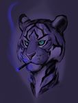  ambiguous_gender anthro cigarette feline fur julicat mammal simple_background smoke solo tiger 
