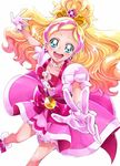  :d blonde_hair blue_eyes blush boots choker cure_flora dress earrings eyelashes flower flower_earrings frilled_dress frills gloves go!_princess_precure gradient_hair hair_ornament half_updo happy haruno_haruka highlights highres jewelry long_hair looking_at_viewer magical_girl multicolored_hair open_mouth pink pink_dress pink_hair pink_ribbon precure puffy_sleeves ribbon sharumon simple_background smile solo streaked_hair tiara two-tone_hair white_background white_gloves 