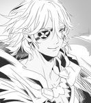  bad_id bad_twitter_id cape european_clothes eyepatch fire_emblem fire_emblem_if greyscale looking_at_viewer male_focus monochrome signature simple_background smile solo zero_(fire_emblem_if) 