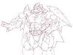  abs belt biceps cape clothing dragon hair horn hyper hyper_muscles kuroma leather_belt male membranous_wings monochrome muscular pecs pose quads reptile scalie sketch smile solo spikes triceps wings 