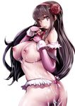  ass bare_shoulders breasts brown_eyes brown_hair bukkake cum cum_on_ass hairband large_breasts long_hair nipples original puffy_nipples simple_background solo souryu white_background 