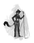  anthro clothed clothing crossdressing feline girly julicat male mammal monochrome solo staff standing underwear wide_hips 