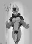  anthro big_penis canine humanoid_penis julicat looking_at_viewer male mammal melee_weapon no_pupils penis polearm pubes solo standing trident uncut vein weapon 