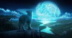 ambiance better_version_at_source canine cloud dark fur grass hair hill ice lake land looking_away_from_viewer mammal mountain night planet rock stone tree unknown_artist water white_fur white_hair wolf wolf_and_the_ice_planet 