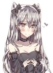  alternate_costume amatsukaze_(kantai_collection) bad_anatomy bad_hands bare_shoulders black_dress blush bow choker commentary dress grey_hair hair_bow heart kantai_collection kvlen long_hair smile solo two_side_up upper_body yellow_eyes 