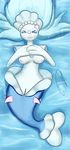  2016 areola blue_body blue_eyes blue_hair breasts censored digital_media_(artwork) female gefauz hair hi_res looking_at_viewer lying mammal marine nintendo nipples nude on_back pink_nose pinniped pok&eacute;mon primarina pussy semi-anthro signature smile solo starfish video_games water white_skin wide_hips 