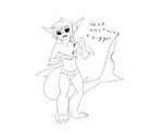  anthro clothing english_text fish fluffyblarg looking_at_viewer male marine monochrome navel notched_tail open_mouth shark solo standing text underwear 