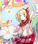  ;o birthday checkered checkered_skirt enokube_(hikapika4) flower happy_birthday koizumi_hanayo love_live! love_live!_school_idol_project one_eye_closed orange_hair origami paper_crane purple_eyes short_hair skirt solo 