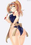  :p apron ass bad_id bad_pixiv_id breasts hairband i-26_(kantai_collection) kankitsunabe_(citrus) kantai_collection ladle large_breasts long_hair naughty_face new_school_swimsuit one-piece_swimsuit school_swimsuit solo swimsuit tongue tongue_out twitter_username two-tone_hairband 