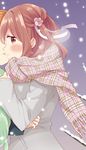  2girls blush cherry_blossom grab implied_kiss kiss multiple_girls official_art open_mouth sakura_trick scarf snow sonoda_yuu takayama_haruka yuri 