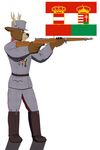  2017 absurd_res action_pose anthro antlers austria austria_hungary belt biceps black_nose boots brown_eyes brown_fur central_powers cervine clothed clothing cross crown dafallen0ne deer digital_media_(artwork) dual_monarchy footwear fully_clothed fur gun hi_res horn hungary male mammal medals military_hat military_uniform muscular pants pecs ranged_weapon religion rifle simple_background soldier solo standing uniform vicpagani weapon world_war_1 