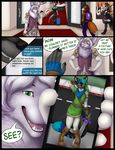 anthro canine clothed clothing comic cosplay english_text first_person_view girly group male mammal phone pinkushika smile staggard standing text 