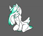  anthro canine female fluffyblarg fur hair kneeling mammal nude open_mouth simple_background solo 
