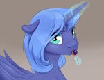  2017 blue_eyes blue_feathers blue_fur blue_hair candy equine feathered_wings feathers female feral food friendship_is_magic fur hair horn licking lollipop looking_at_viewer magic mammal my_little_pony princess_luna_(mlp) silfoe solo tongue tongue_out winged_unicorn wings young 
