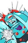  alien angry annoyed blue_body cybertronian decepticon dialogue digital_media_(artwork) english_text fangs female hi_res humanoid looking_at_viewer machine nickel_(transformer) not_furry open_mouth robot simple_background solo standing teeth text transformers uglynicc 