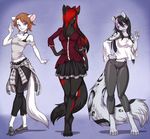  alanscampos anthro armpits barefoot black_fur black_hair black_nose blue_eyes brown_hair cat clothed clothing digitigrade feline female footwear fur hair mammal mouse red_eyes red_hair rodent shoes simple_background smile standing white_fur 