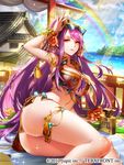  2017 ass bikini company_name long_hair looking_at_viewer official_art ojyou original purple_hair rainbow red_eyes solo sunglasses swimsuit thighlet 