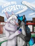  aircraft airplane anthro canine comic cover cover_page duo english_text fur hair male male/male mammal nude outside pinkushika smile staggard standing text 