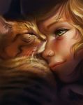  animal artist_self-insert blonde_hair cat cat_focus close-up closed_eyes commentary devin_elle_kurtz eyebrows face green_eyes lips nose_piercing nose_ring piercing real_life sad sad_smile sleeping tears 