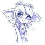 2017 blush breasts breath cleavage clothed clothing ear_piercing eyewear female goggles half-length_portrait humanoid league_of_legends midriff monochrome navel piercing plagueofgripes portrait purple_and_white simple_background small_breasts smile solo sweat sweatdrop tristana_(lol) video_games white_background yordle 