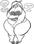 belly big_breasts blush breasts caprine covering covering_breasts covering_crotch covering_self dialogue embarrassed female goat huge_breasts large_areolas mammal nude obese overweight shy simple_background solo totalgarbage wide_hips 