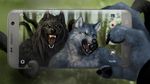  anthro black_fur black_lips black_nose blue_fur canine claws day duo forest fur green_eyes mammal open_mouth outside phone selfie teeth tongue tree wolf wolnir yellow_eyes 