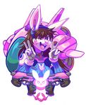  2017 anthro aycee brown_eyes brown_hair clothed clothing d.va_(overwatch) female fur hair lagomorph mammal overwatch pink_nose rabbit roanoak simple_background video_games white_fur 