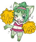  cat cheerleading furry green_eyes green_hair long_hair midori_(nakagami_takashi) nakagami_takashi one_eye_closed open_mouth 