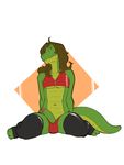  anthro bulge clothed clothing crossdressing erection faint girly humanoid_penis kneeling lizard male penis reptile scalie solo thick_thighs 