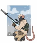  anthro clothed clothing eyewear faint fur glasses gun hat male mammal mouse outside ranged_weapon rifle rodent sniper_rifle snow solo weapon 