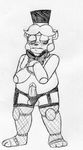  2016 animatronic anthro balls bear black_and_white blush bow_tie clothing crossed_arms erection fishnet five_nights_at_freddy&#039;s five_nights_at_freddy&#039;s_2 garter_belt garter_straps half-closed_eyes hat inkyfrog legwear looking_at_viewer machine male mammal monochrome panties penis poking_out robot simple_background solo standing stockings top_hat toy_freddy_(fnaf) traditional_media_(artwork) underwear video_games white_background 