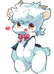  &lt;3 anthro blush bow caprine clothed clothing cub fur horn male mammal navel noriburu sheep simple_background solo vest white_background white_fur young 