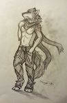  anthro canine clothed clothing fur male mammal monochrome scar scarf snowyzi solo standing traditional_media_(artwork) 