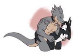  anthro bent_over big_dom_small_sub breasts duo faint female fish larger_male lizard male male/female marine nipples reptile scalie sex shark size_difference smile standing 
