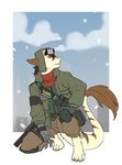  anthro clothed clothing faint fur hair hat horn male outside sergal snow solo teeth 