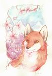 ambiguous_gender canine feral flower fox fur mammal outside plant smile snowyzi solo traditional_media_(artwork) 