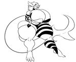  anthro big_breasts breasts clothed clothing female fish huge_breasts marine monochrome nipple_bulge obese overweight shark solo standing teeth waltz 