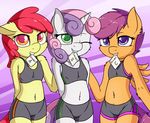  anthro anthrofied apple_bloom_(mlp) camel_toe clothed clothing colored cub cutie_mark_crusaders_(mlp) digital_media_(artwork) earth_pony equine fearingfun feathered_wings feathers female friendship_is_magic fur group hair hands_behind_back hi_res horn horse looking_at_viewer mammal mouth_hold multicolored_hair my_little_pony navel one_eye_closed orange_feathers pegasus pony purple_hair scootaloo_(mlp) smile sweetie_belle_(mlp) two_tone_hair unicorn wings wink young 