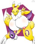  2017 a-side angry anthro areola big_breasts blush breasts chest_tuft clothing cornchip21 digimon female gloves huge_breasts looking_at_viewer nipples nude pussy renamon solo tongue tongue_out tuft 