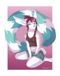  anthro canine clothed clothing female fur hair kneeling looking_at_viewer mammal smile snowyzi solo 