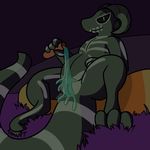  2016 aliasing anthro black_sclera dark female horn inviting kobold nude outside potion pussy slightly_chubby smile solo spread_legs spreading trout_(artist) 