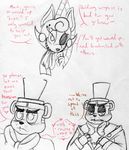  &lt;3 2016 animatronic anthro bear blush bow_tie canine clothing dialogue duo english_text exposed_endoskeleton female five_nights_at_freddy&#039;s five_nights_at_freddy&#039;s_2 fox freddy_(fnaf) hat inkyfrog machine male male/female mammal mangle_(fnaf) restricted_palette robot simple_background text top_hat undressing video_games white_background 