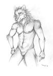  abs anthro canine looking_at_viewer male mammal monochrome nipples nude smile snowyzi solo traditional_media_(artwork) 
