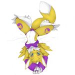  bikini breasts clothing digimon female foxmode looking_at_viewer renamon simple_background solo swimsuit under_boob 