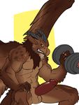  anthro avian big_penis erection exercise facial_piercing faint gryphon horn huge_penis humanoid_penis lip_piercing male muscular penis piercing snakebite_piercing solo uncut weightlifting workout 
